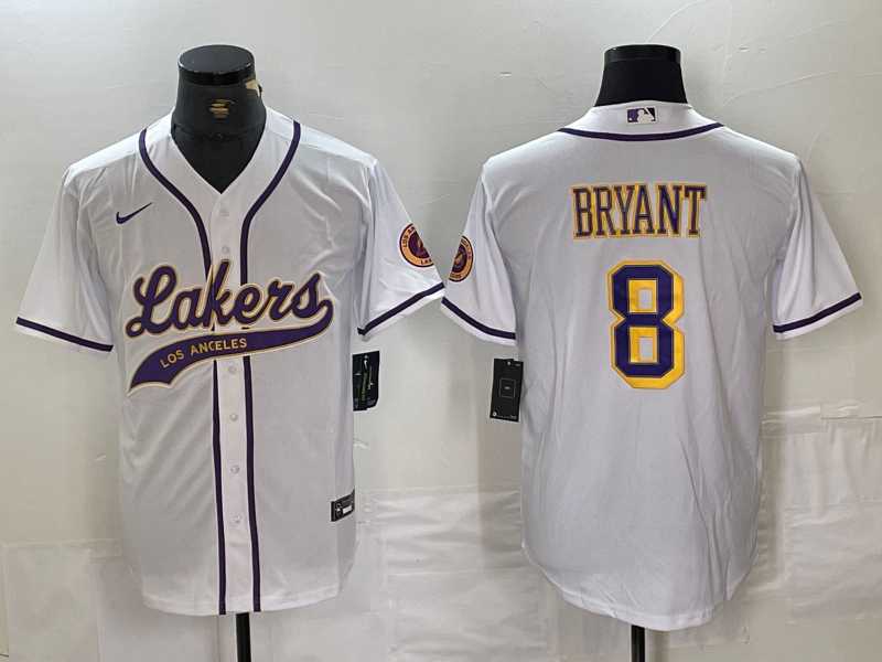 Mens Los Angeles Lakers #8 Kobe Bryant White Cool Base Stitched Baseball Jersey->->NBA Jersey
